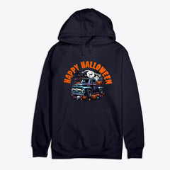 Vintage Ford Truck, Happy Halloween, Premium Cotton Hoodie - Spooky Haunted Scene