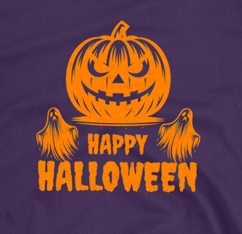 Happy Halloween Pumpkin Premium Cotton Hoodie - Spooky Carved Pumpkin and Ghosts Design