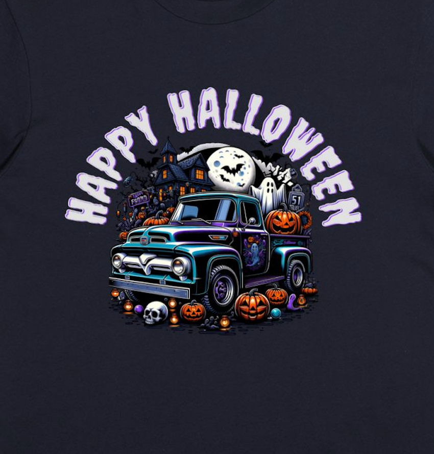 Vintage Ford Truck, Happy Halloween, Classic Crewneck Sweatshirt - Spooky Festive Ride